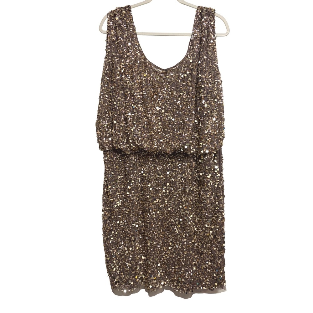 Aidan Mattox Sequin Blouson Cocktail Bronze Sheath Dress Plus Size 16W